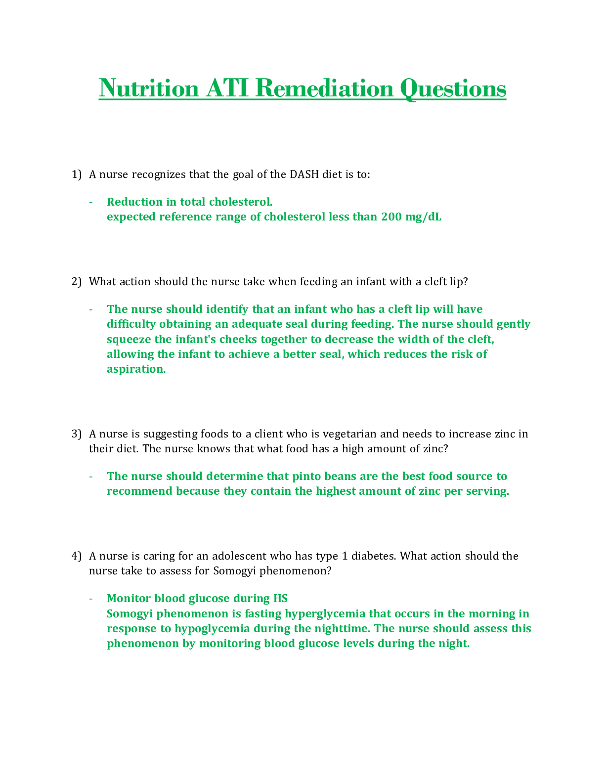 Preview image for Nutrition ATI Remediation Questions & Answers  